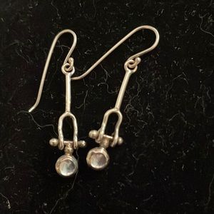 Checkerboard cut moonstone sterling hinged earrings